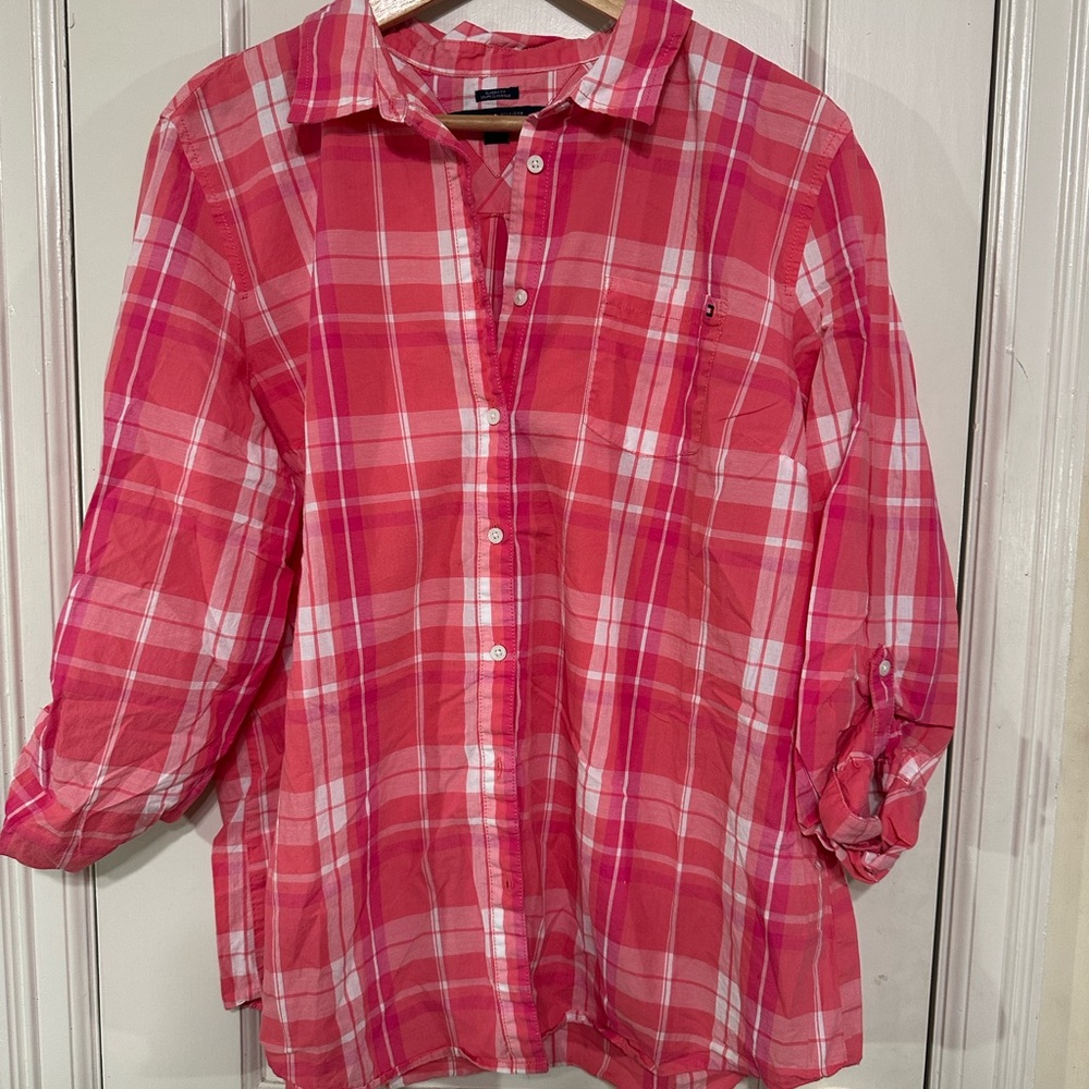 Tommy Hilfiger Pink Plaid Button Down Shirt